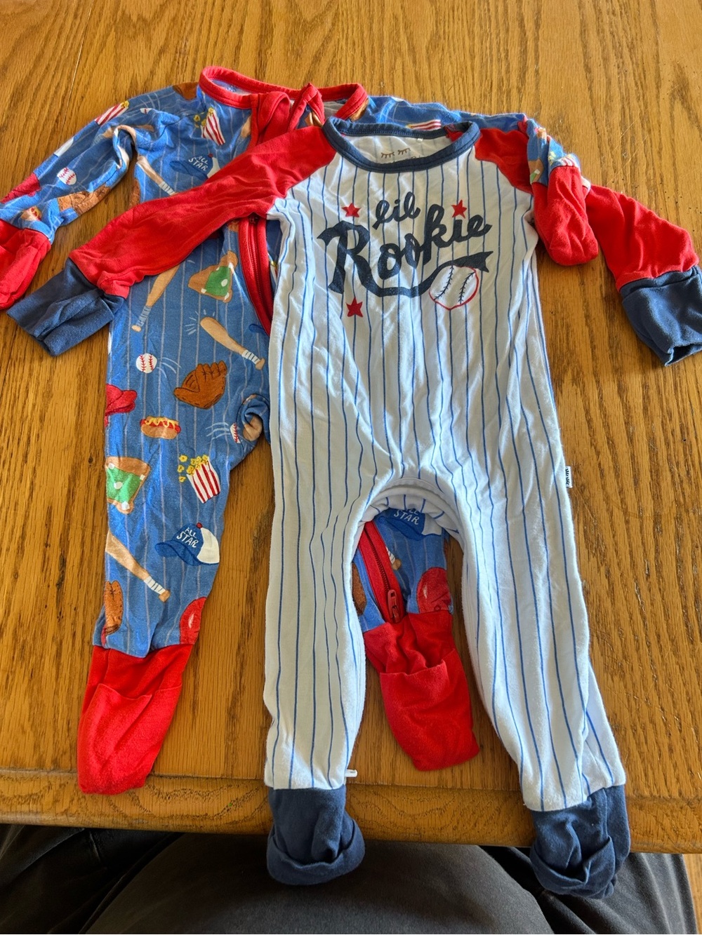 Little Sleepies Blue & Red 'Lil Rookie' & Baseball Footie